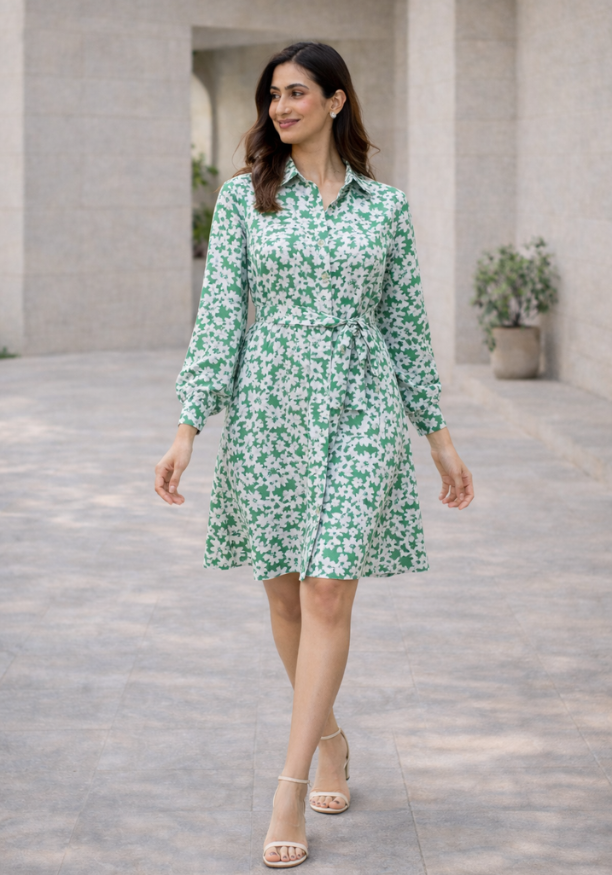 GREEN ELARA FLORAL DRESS
