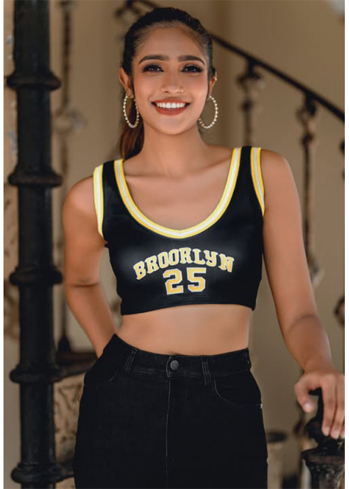 V NECK BLACK CROP TOP