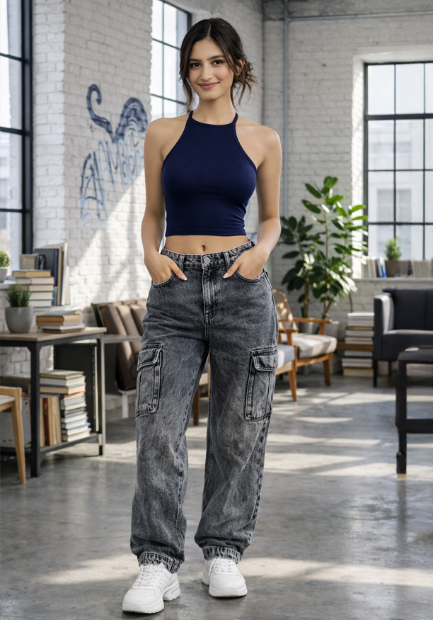 ISSABEL HALTER NECK BLUE TOP