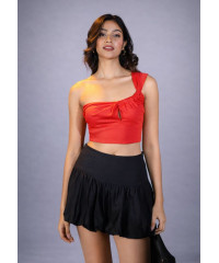PETRIA RED ONE SHOULDER CROP TOP 