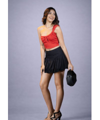 PETRIA RED ONE SHOULDER CROP TOP 