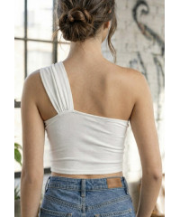 PETRIA  WHITE ONE SHOULDER CROP TOP 