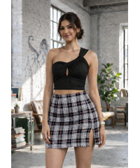 PETRIA BLACK ONE SHOULDER CROP TOP