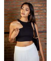 SOYA SHOULDER BLACK CUT OUT CROP TOP