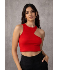 SOYA SHOULDER RED CUT OUT CROP TOP