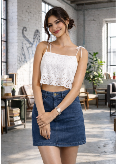 ELYZZA STRAP WHITE CROP TOP 