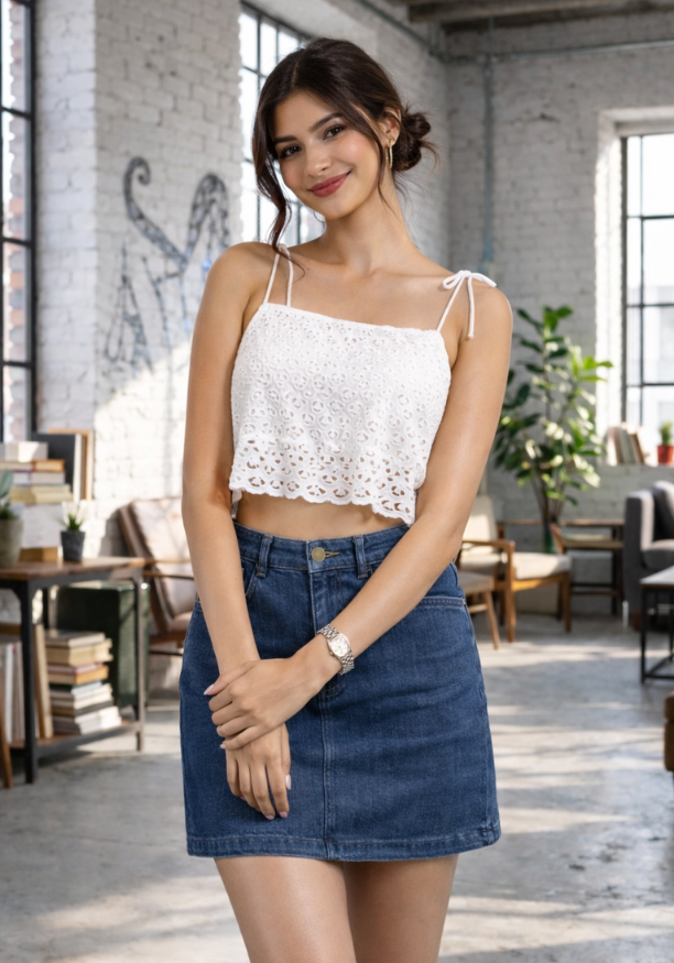 ELYZZA STRAP WHITE CROP TOP 