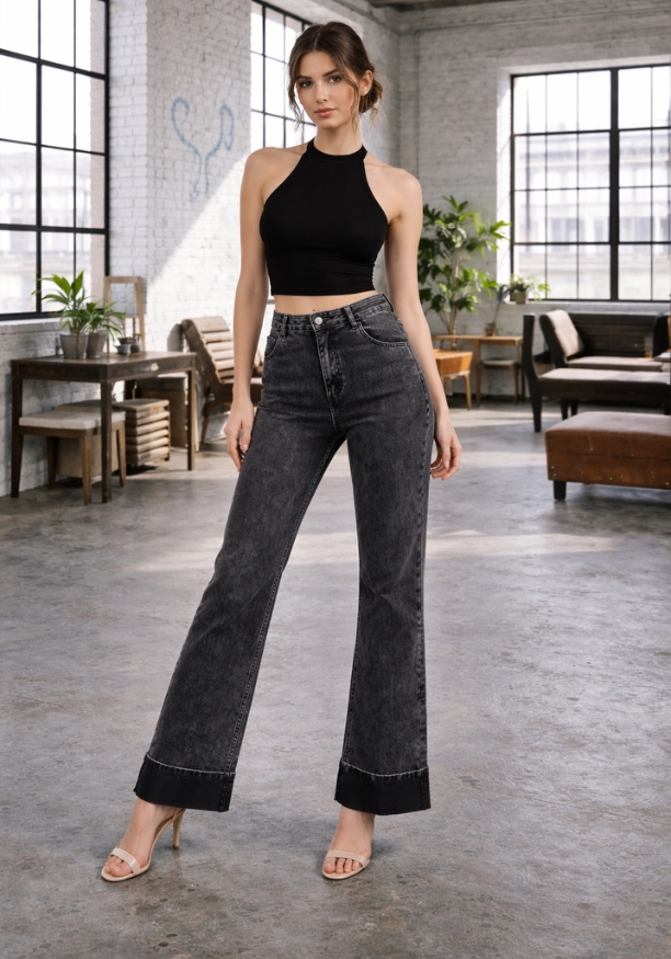 BLACK LOLA WIDE FOLD PANT 