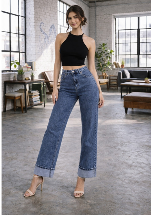 MID BLUE LOLA WIDE FOLD PANT 