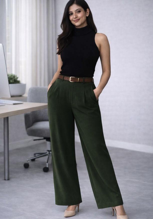 MIRA GREEN WIDE LONG PANT