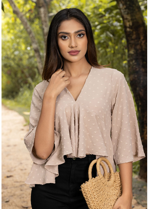 VINNIE V NECK BEIGE BLOUSE 