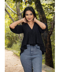 VINNIE V NECK BLACK BLOUSE 