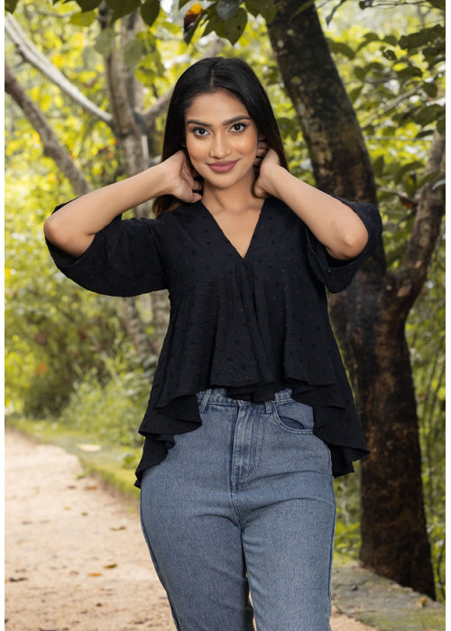 VINNIE V NECK BLACK BLOUSE 