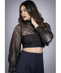 ROMINA BISHOP SLEEVE BLACK CROP TOP