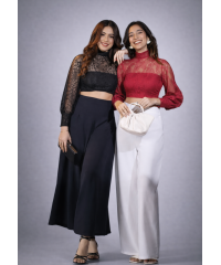 ROMINA BISHOP SLEEVE BLACK CROP TOP