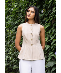 JANET SLEEVELESS BEIGE BLOUSE