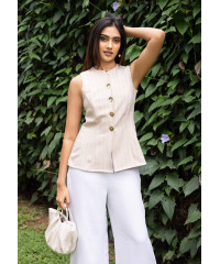 JANET SLEEVELESS BEIGE BLOUSE