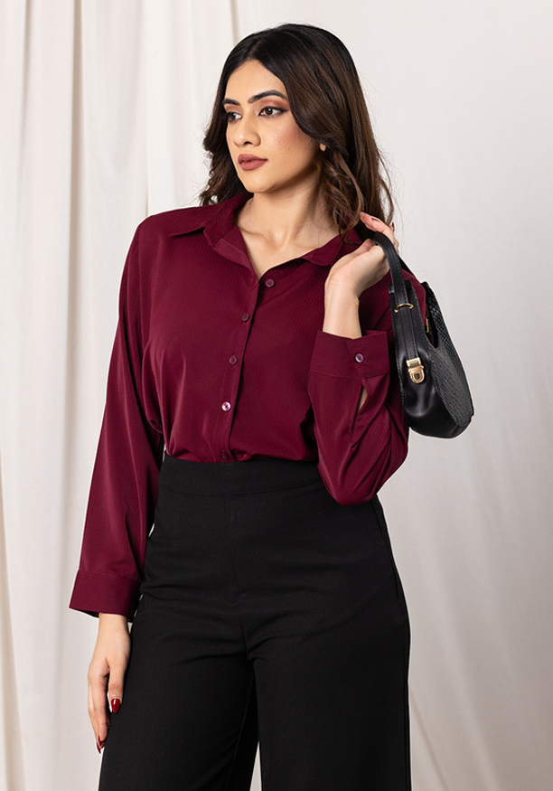 LISA LONG SLEEVE MAROON BLOUSE