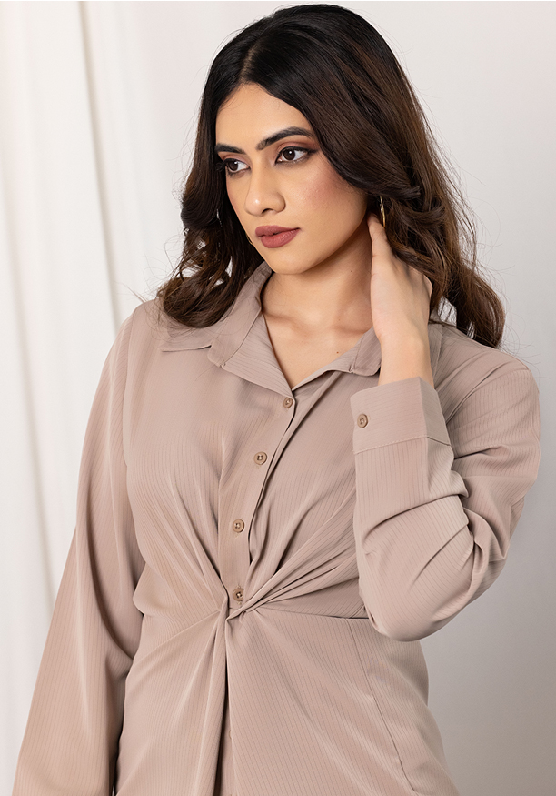 LISA LONG SLEEVE LIGHT BROWN BLOUSE