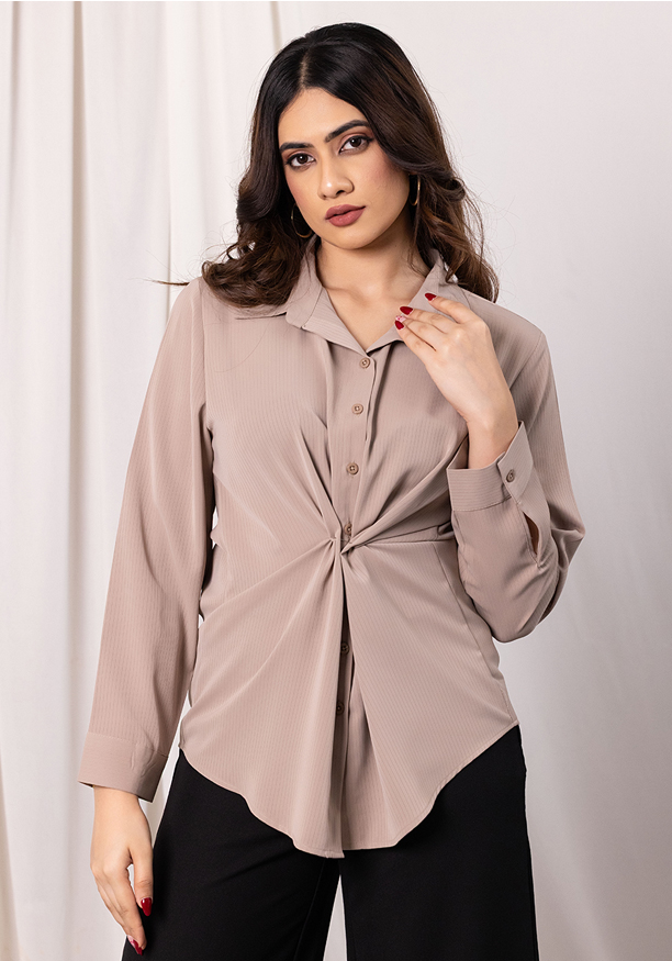 LISA LONG SLEEVE LIGHT BROWN BLOUSE