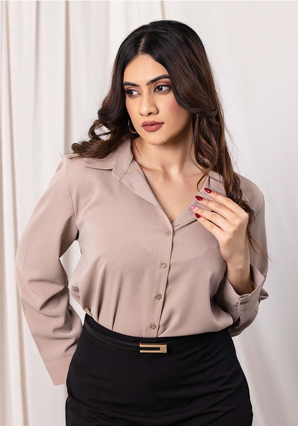 LISA LONG SLEEVE LIGHT BROWN BLOUSE