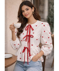 AMISSA FRONT RED & WHITE NOTE BLOUSE