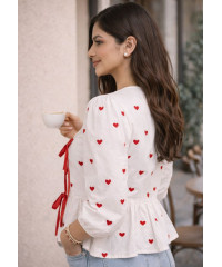 AMISSA FRONT RED & WHITE NOTE BLOUSE