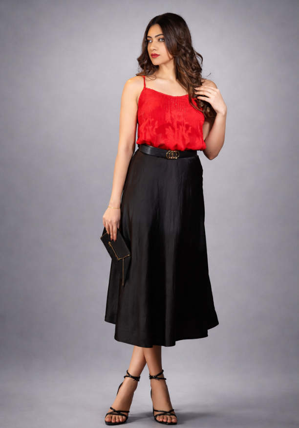 LORA V NECK RED SKINNY