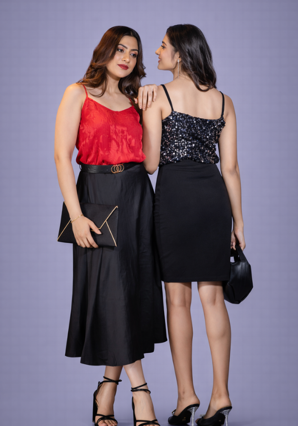 LORA V NECK RED SKINNY