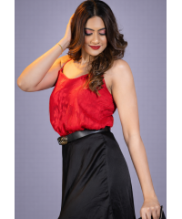 LORA V NECK RED SKINNY