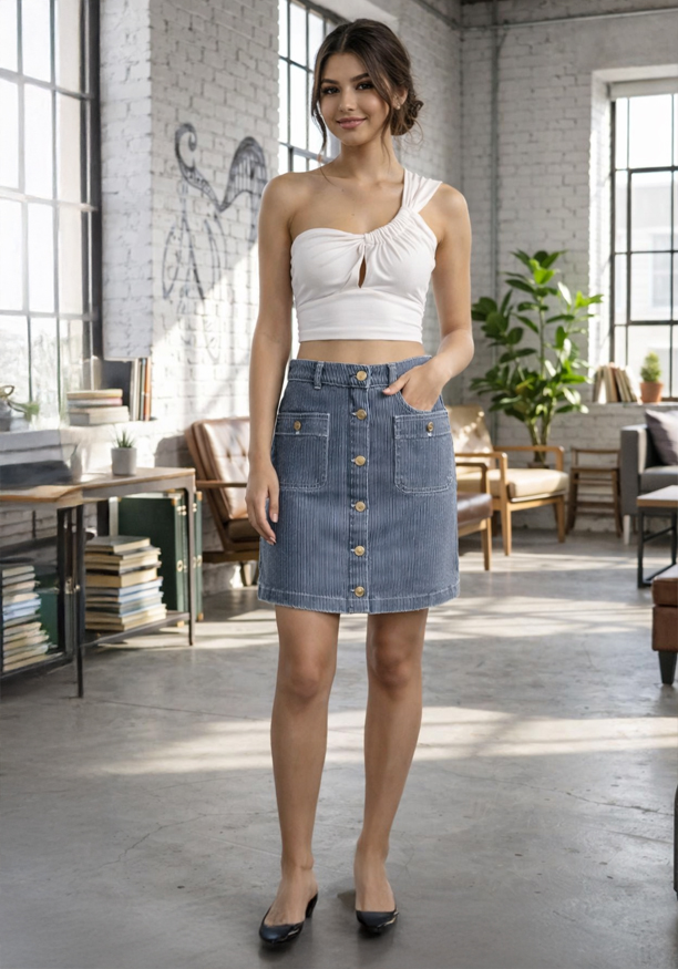 CALLIE SHORT BLUE STRIPE SKIRT