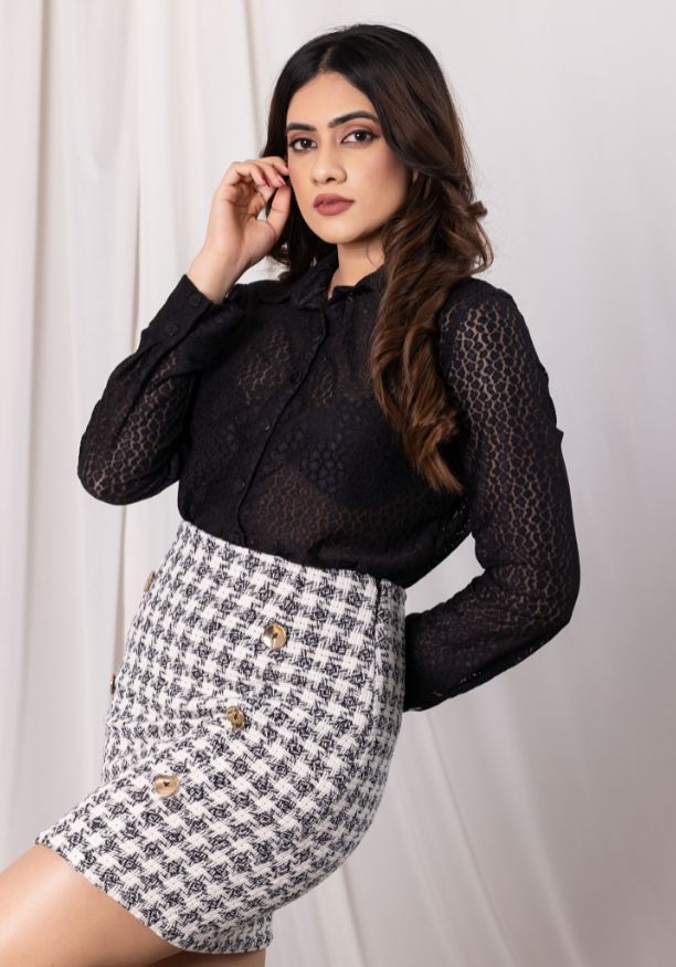 ZARIA MINI BLACK AND WHITE SKIRT