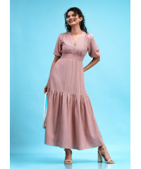 HENASSY PINK LAYERD LINEN DRESS