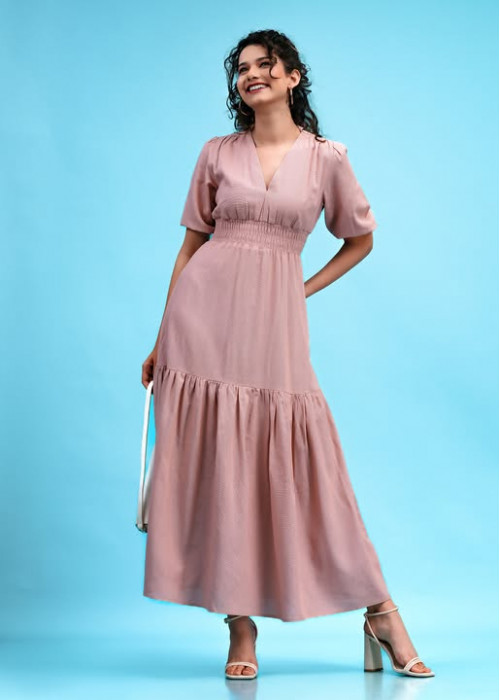 HENASSY PINK LAYERD LINEN DRESS
