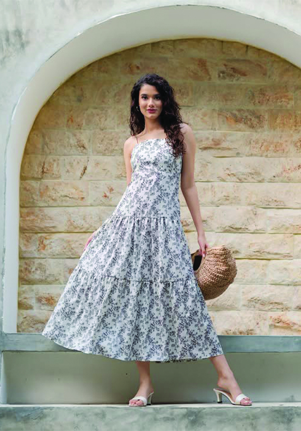 BELLA BLACK PRINTED OFF WHITE DRESS