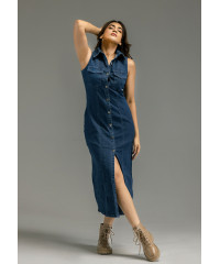 SLEEVELESS DARK BLUE DENIM DRESS