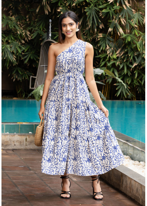 SUSAN ONE SHOULDER BLUE DRESS