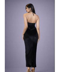 ALIZA HALTER NECK BLACK LONG DRESS