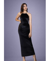 ALIZA HALTER NECK BLACK LONG DRESS