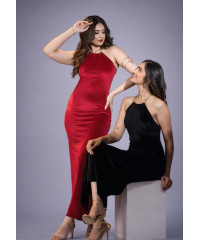 ALIZA HALTER NECK BLACK LONG DRESS