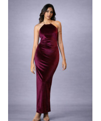 ALIZA HALTER NECK MAROON LONG DRESS
