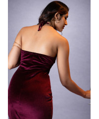 ALIZA HALTER NECK MAROON LONG DRESS