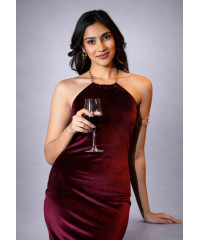 ALIZA HALTER NECK MAROON LONG DRESS