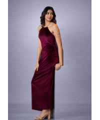 ALIZA HALTER NECK MAROON LONG DRESS