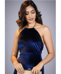 ALIZA HALTER NECK BLUE LONG DRESS