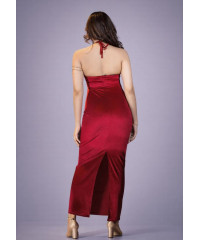 ALIZA HALTER NECK LONG RED DRESS