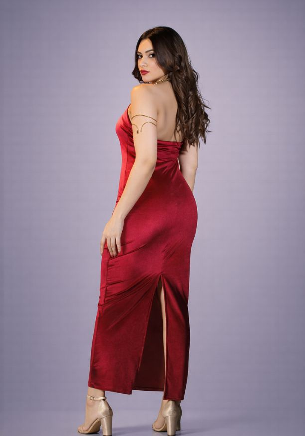 ALIZA HALTER NECK LONG RED DRESS