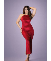 ALIZA HALTER NECK LONG RED DRESS