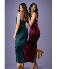 ALIZA HALTER NECK LONG GREEN DRESS 