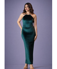 ALIZA HALTER NECK LONG GREEN DRESS 